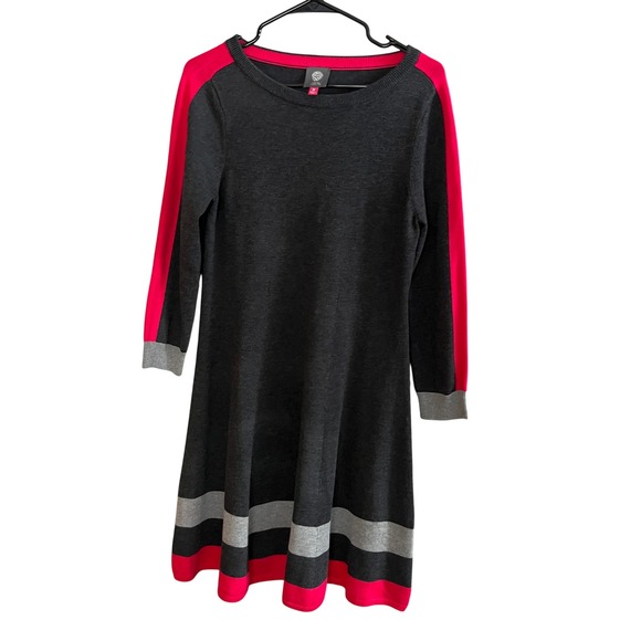Vince Camuto Dresses & Skirts - Vince Camuto‎ Women Medium Gray Pink Stripe Knit Sweater Dress Long Sleeve